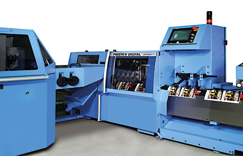 All new saddle stitchers (the Presto II Digital is pictured), perfect binders and booklines from Muller Martini are digital ready, i.e. designed for both printing modes. 